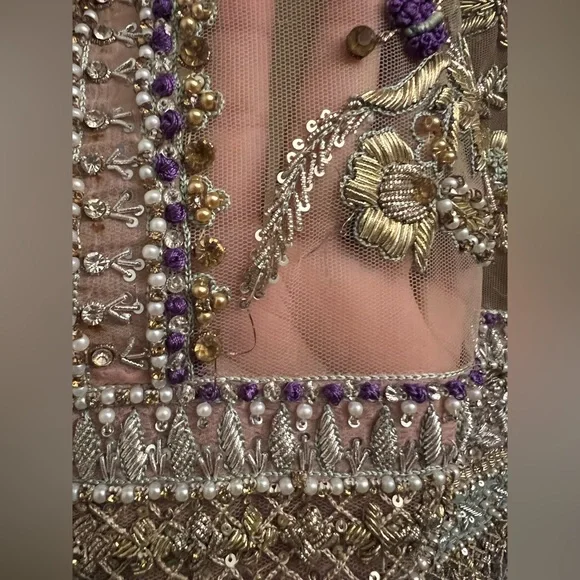 Pakistani Indian Designer Dress Heavy Hand Embroidery Heavy Shalwar Kameez Sz Sm - Picture 3 of 16